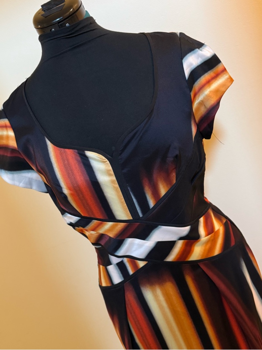 Jessica Simpson Abstract Stripe Fit & Flare Dress in Black, Orange, Red